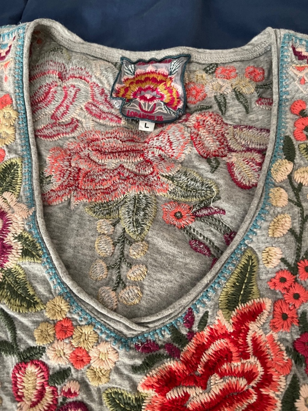 Johnny Was heavily embroidered floral 100% cottontunic top L May fit XL